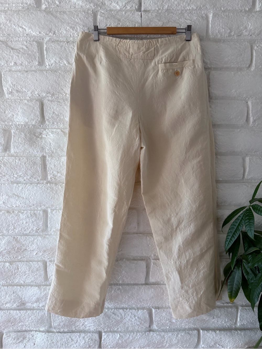 Neutral Linen-Blend Wide Leg Pants — Women Sz L P-15 - Picture 4 of 6